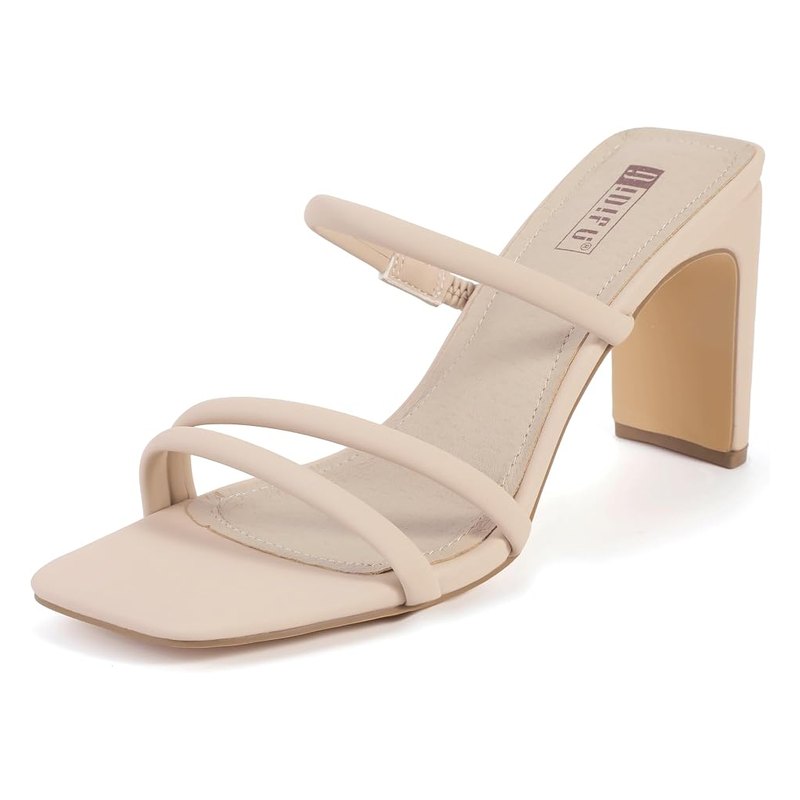 Double-strap block heel mule